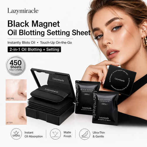 ✨Lazymiracle™  Black Magnet Oil Blotting Setting Sheets – 450 Sheets