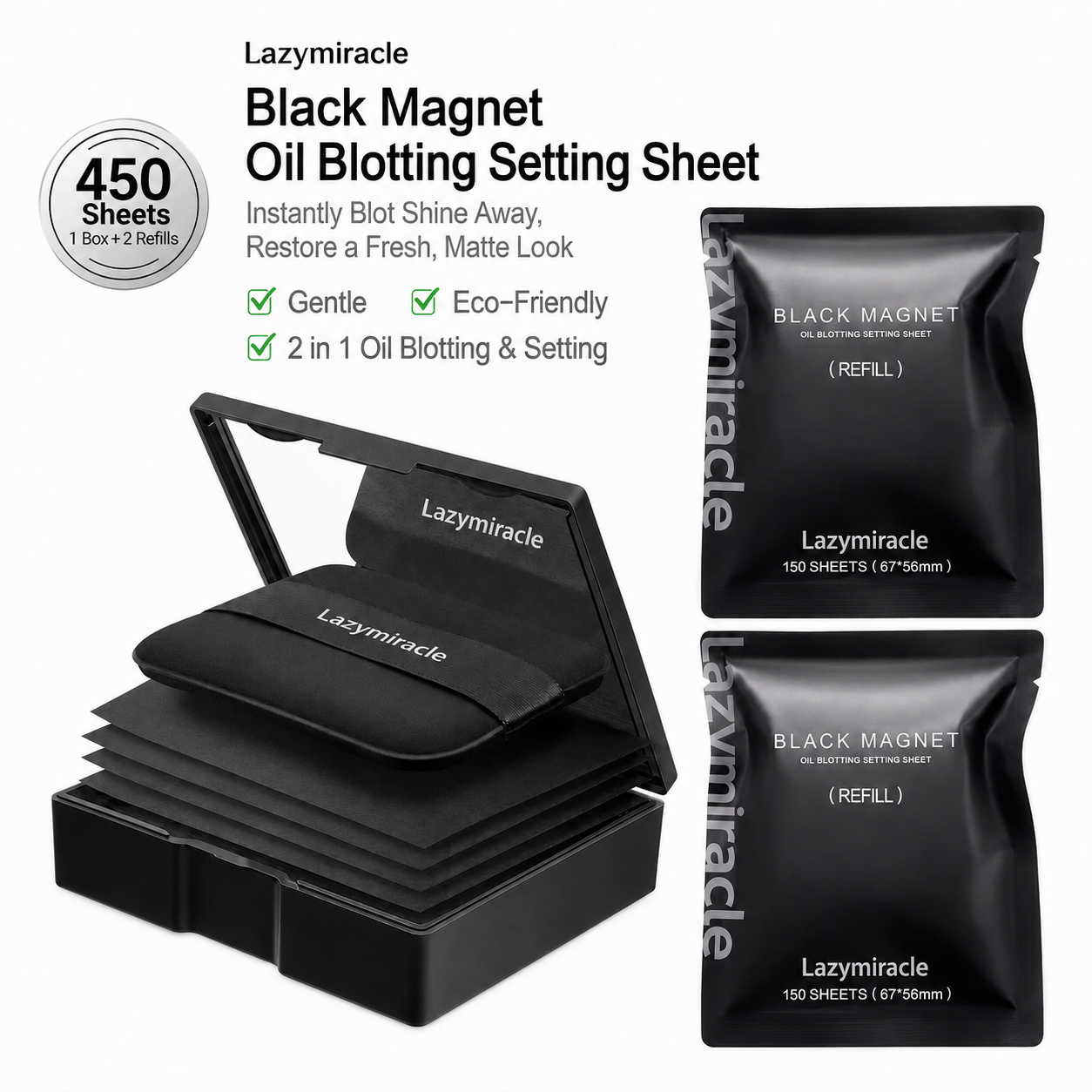 ✨Lazymiracle™  Black Magnet Oil Blotting Setting Sheets – 450 Sheets